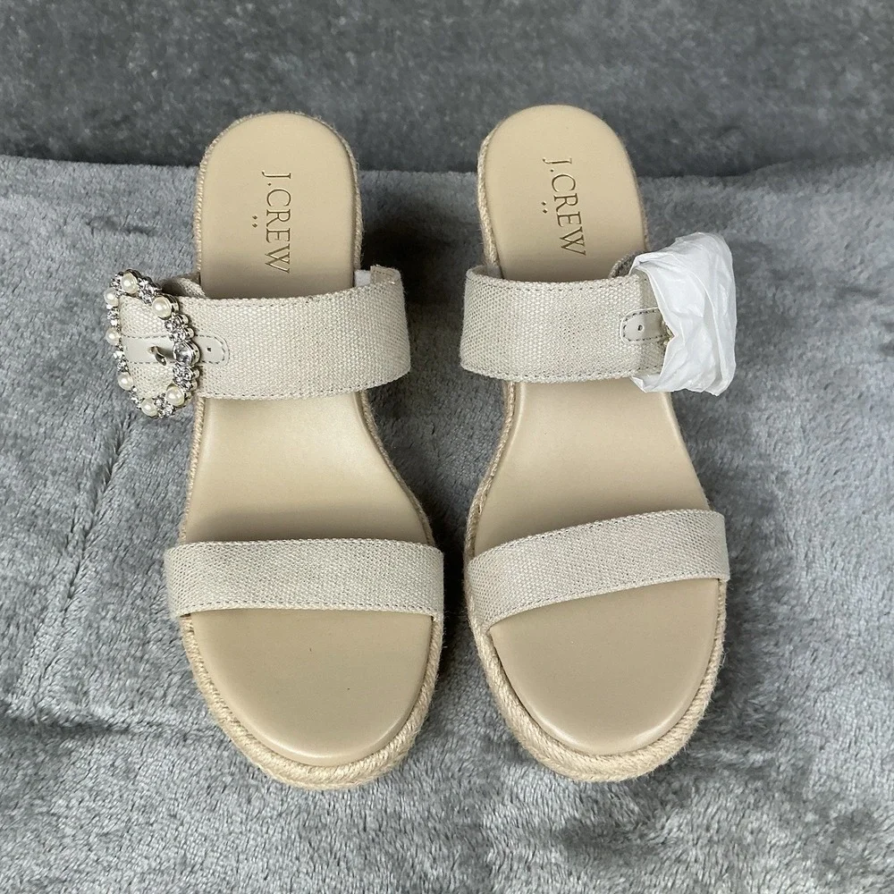 J.Crew Women's US 6 Gold/Tan Platform Espadrille Wedge Sandals New W/O Box